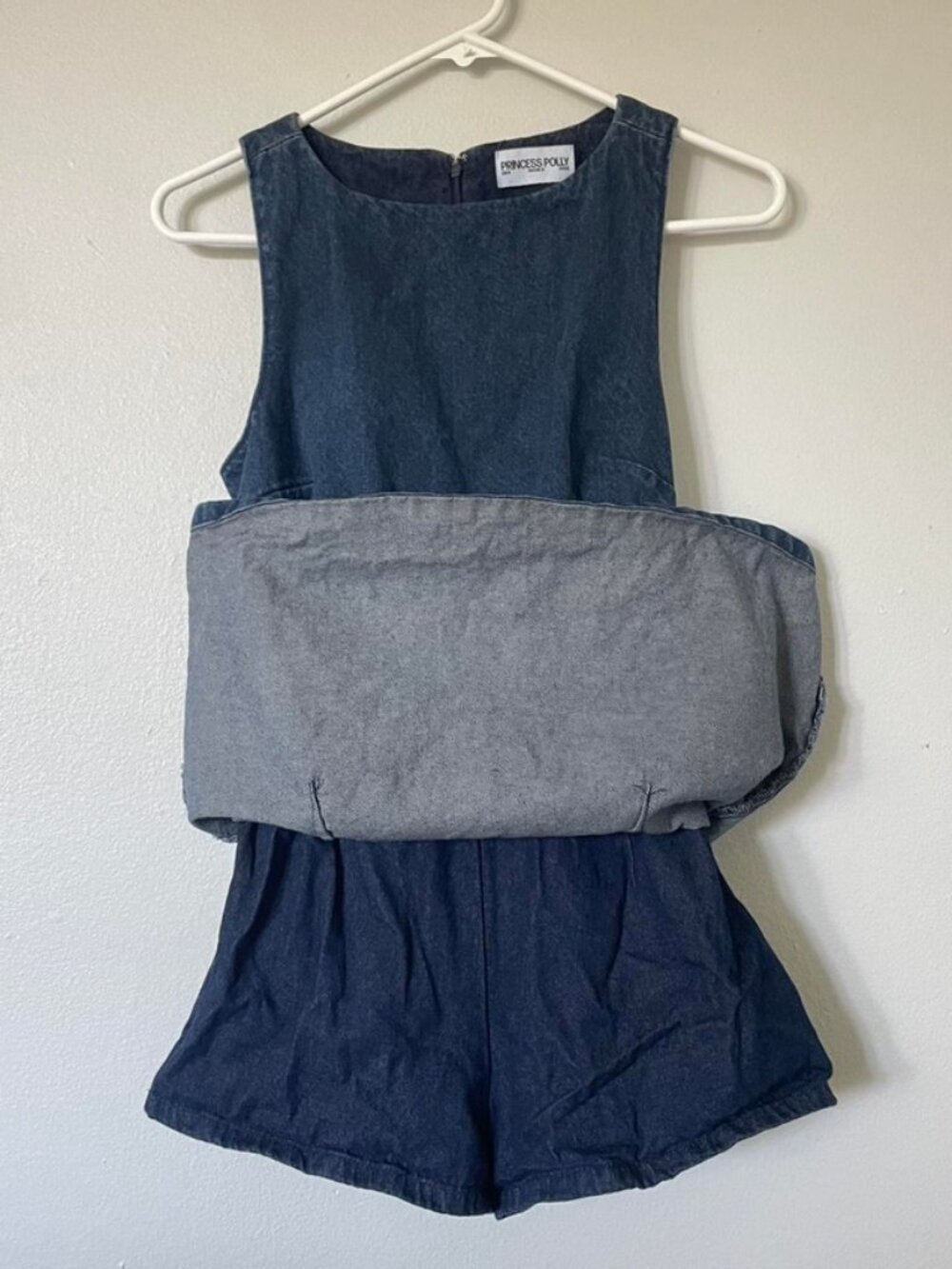 Princess Polly Ainsleigh Shift Denim Romper Dress Dark Wash Size 4 - Picture 6 of 6